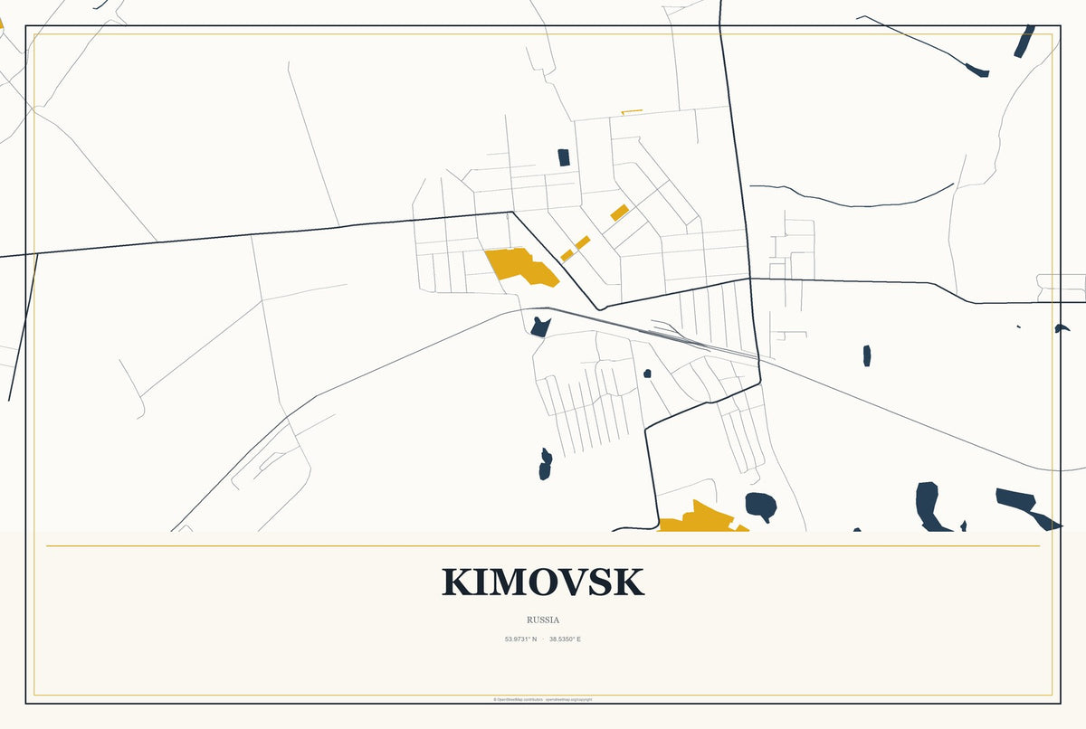Kimovsk, Russia City Map Aluminum Sign in Citrine Modern style