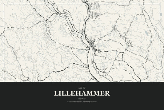 Lillehammer, Norway City Map Aluminum Sign in Museum Plaque style