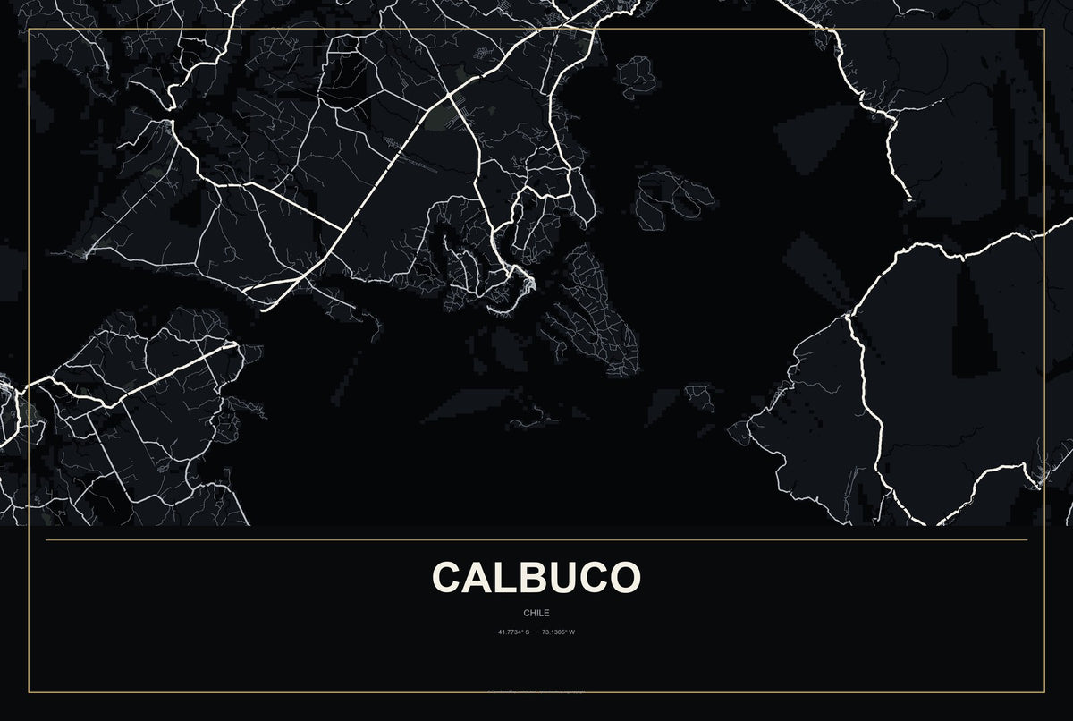 Calbuco, Chile City Map Aluminum Sign in Metropolitan Noir style
