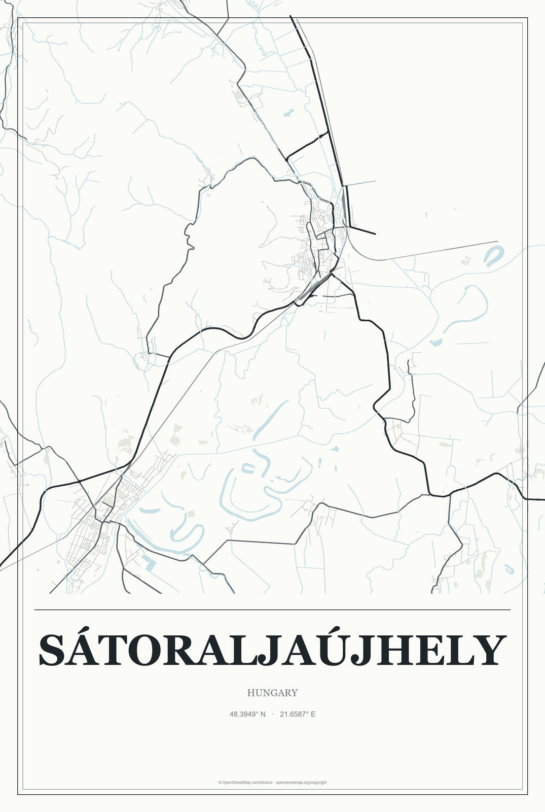 Sátoraljaújhely, Hungary City Map Aluminum Sign in Gallery Air style