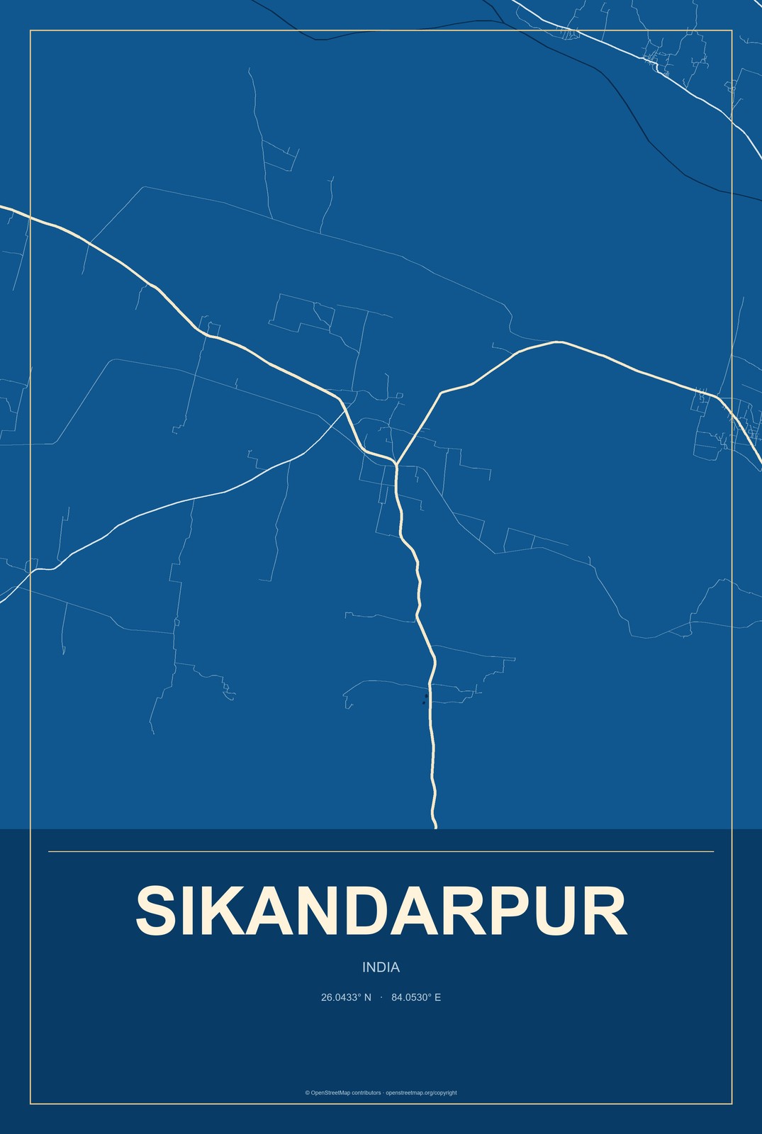 Sikandarpur, India City Map Aluminum Sign in Harbor Cobalt style