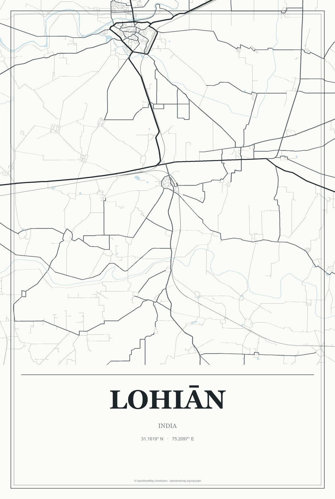 Lohiān, India City Map Aluminum Sign in Gallery Air style