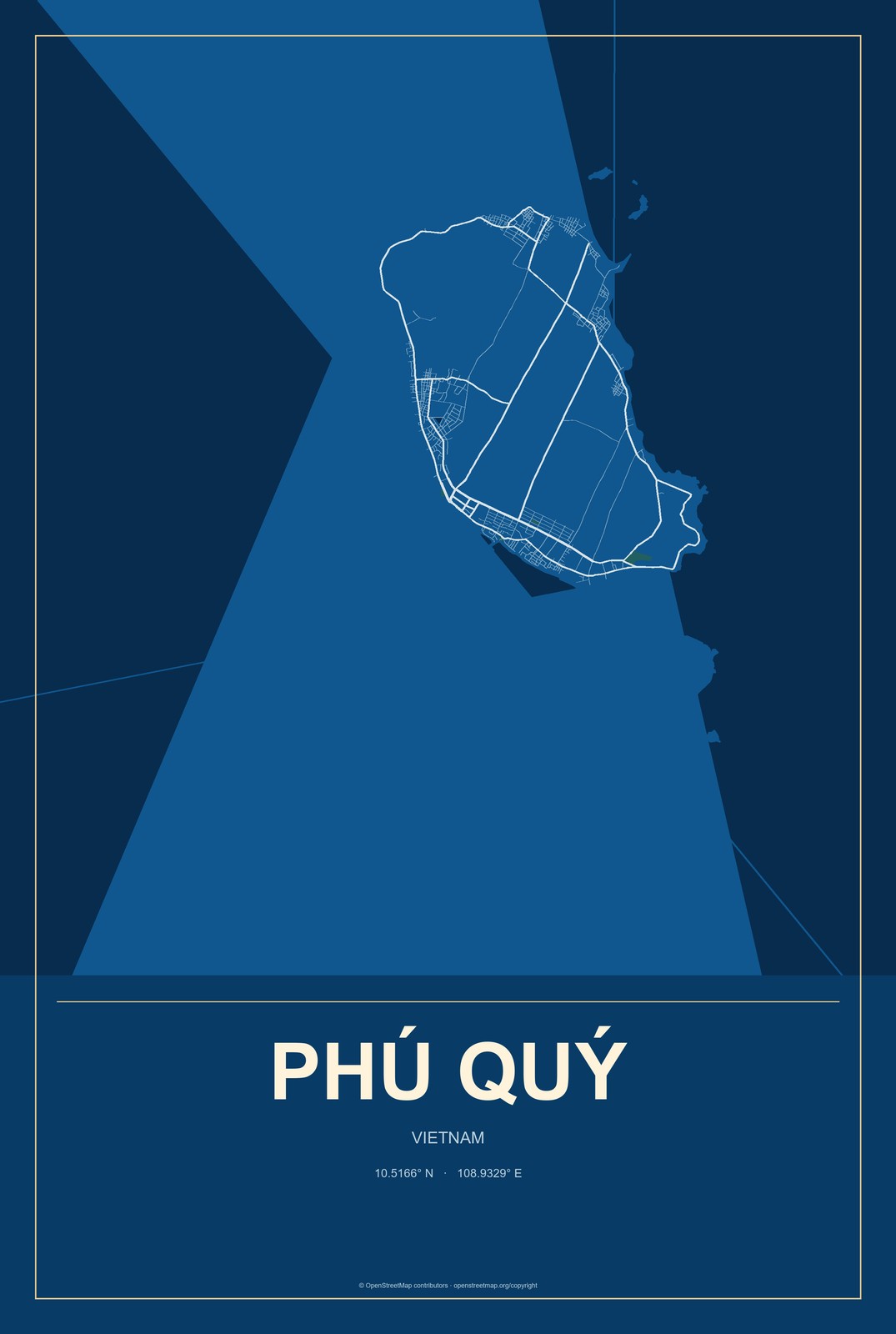 Phú Quý, Vietnam City Map Aluminum Sign in Harbor Cobalt style