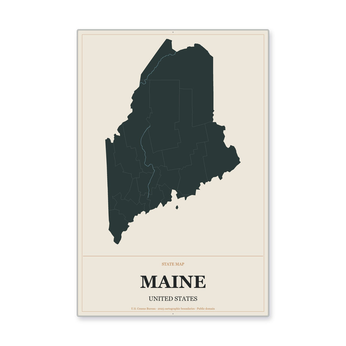 Maine state map aluminum sign in Headline Atlas style