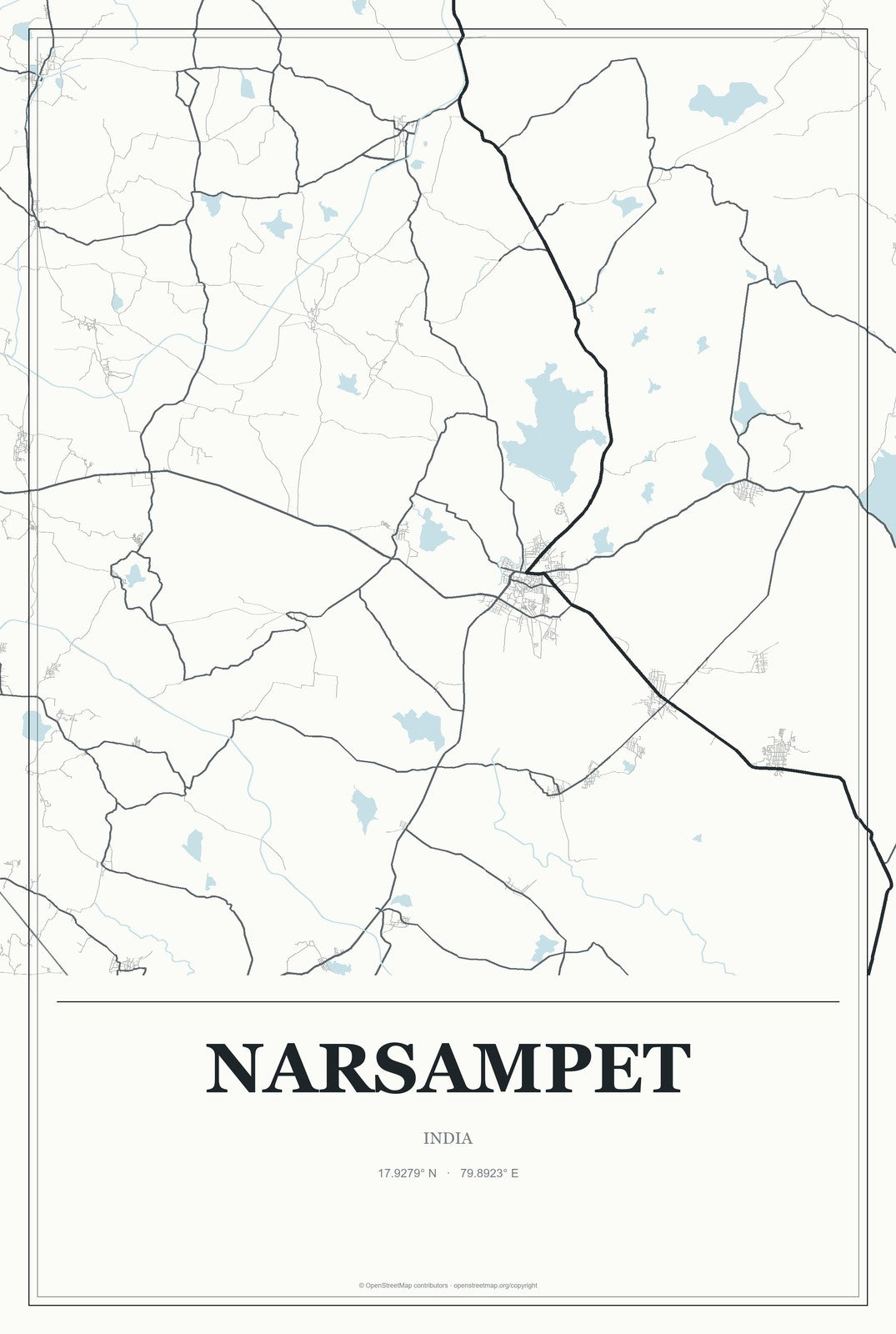 Narsampet, India City Map Aluminum Sign in Gallery Air style