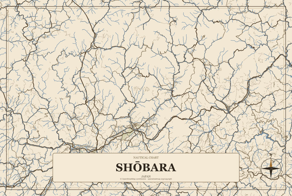 Shōbara, Japan City Map Aluminum Sign in Heritage Nautical style