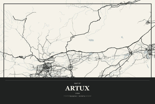 Artux, China City Map Aluminum Sign in Museum Plaque style