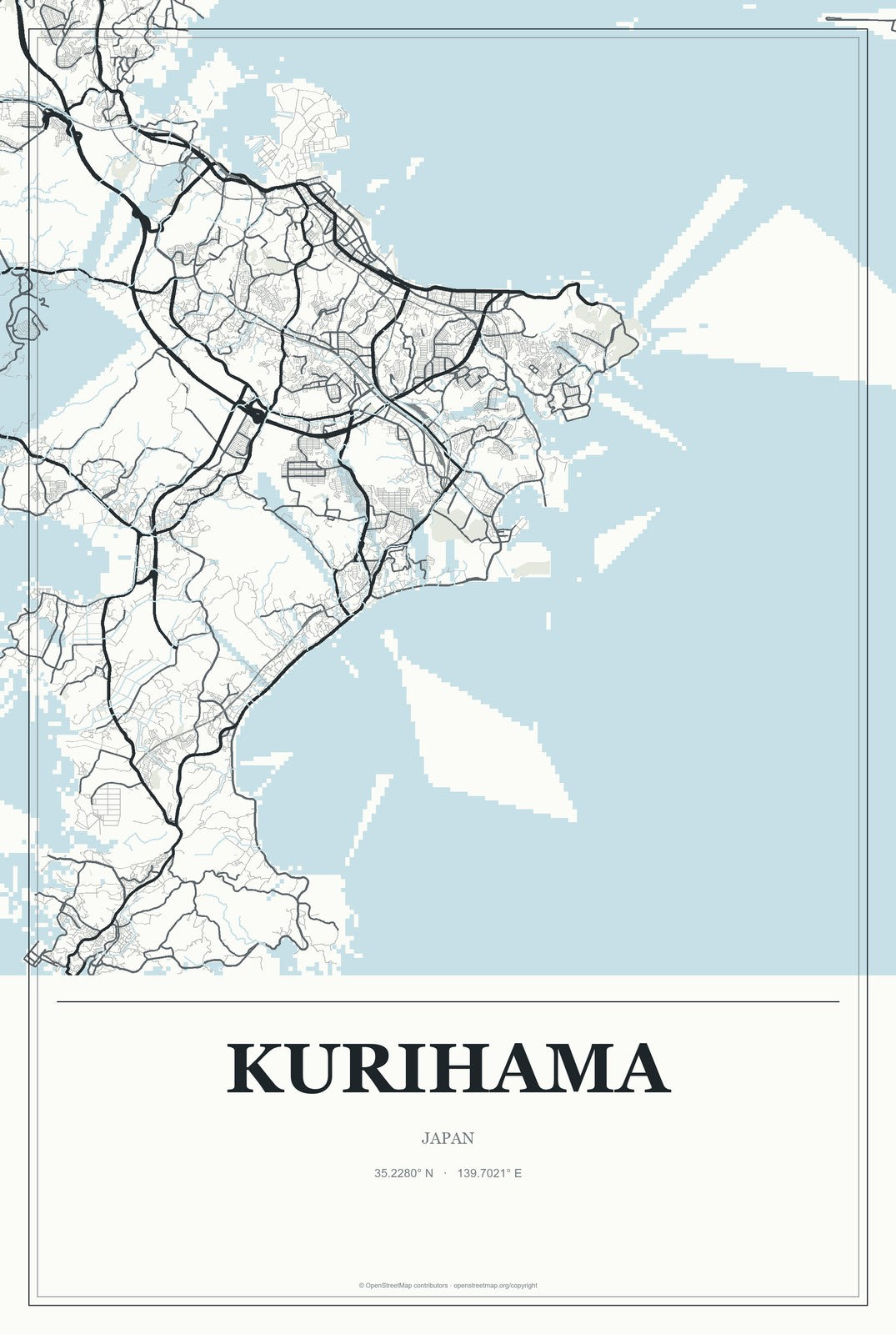 Kurihama, Japan City Map Aluminum Sign in Gallery Air style