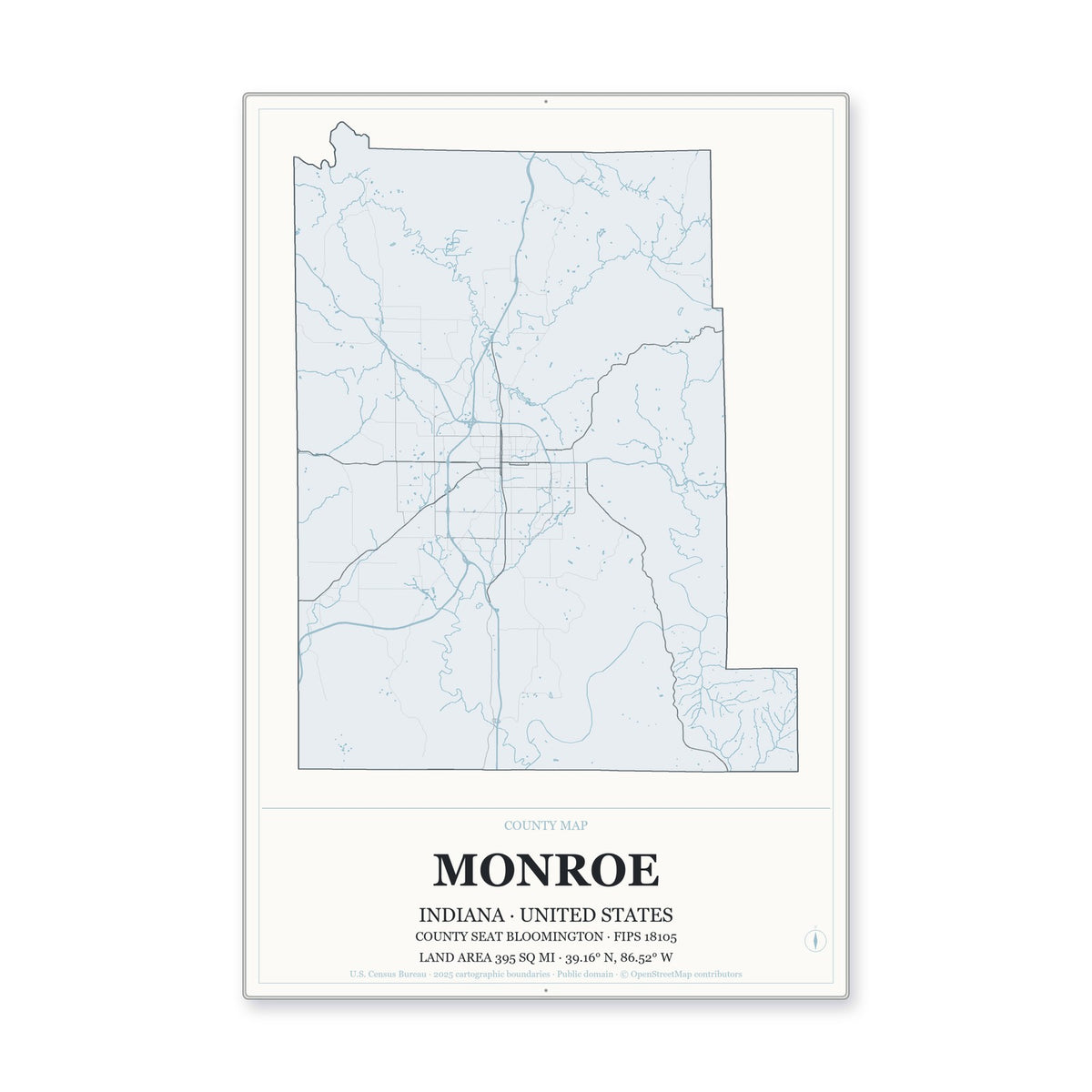 Monroe County, Indiana Map Aluminum Sign in Gallery Air style