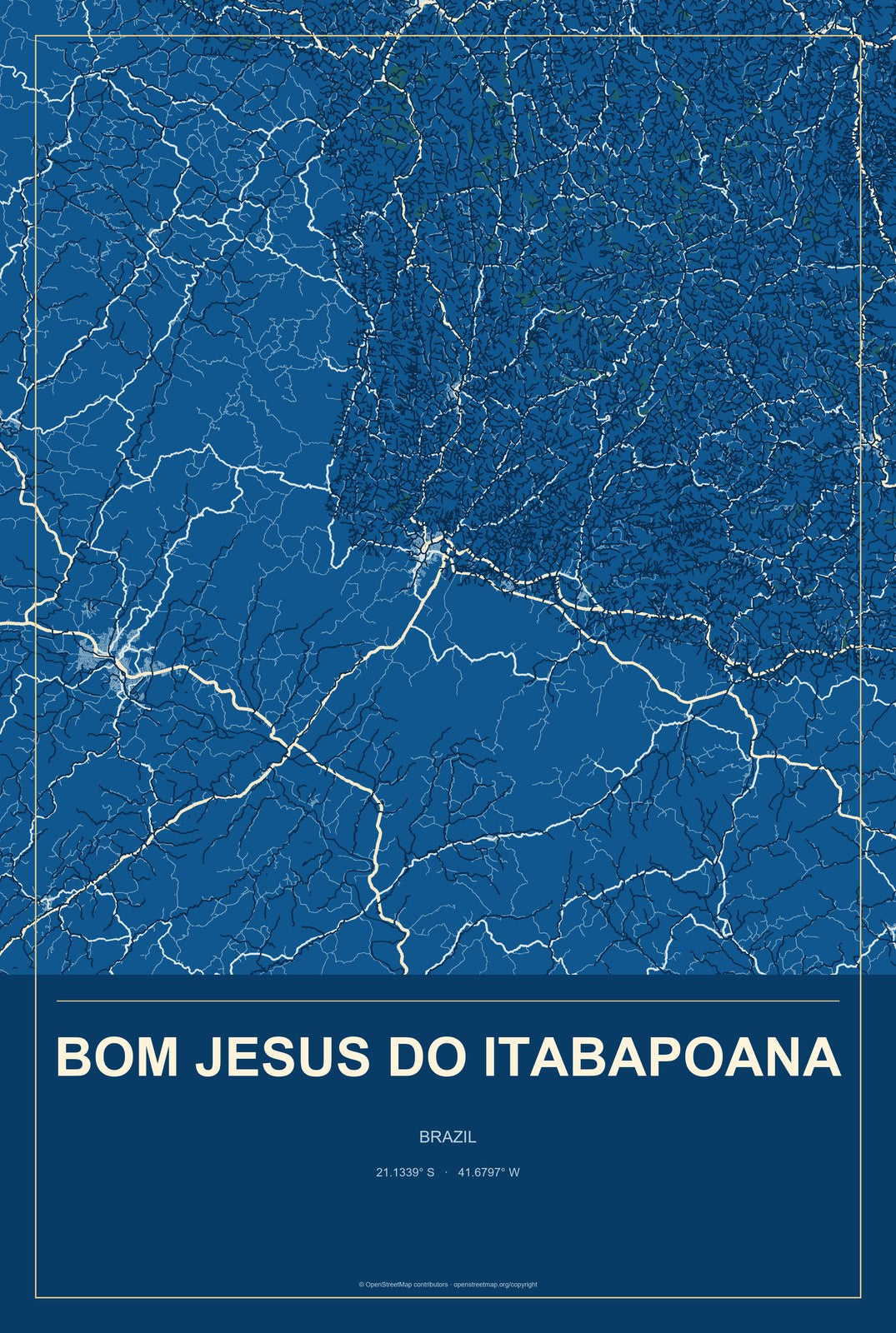 Bom Jesus do Itabapoana, Brazil City Map Aluminum Sign in Harbor Cobalt style