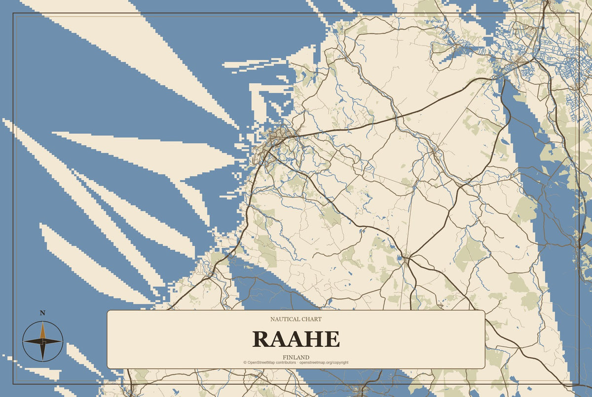 Raahe, Finland City Map Aluminum Sign in Heritage Nautical style