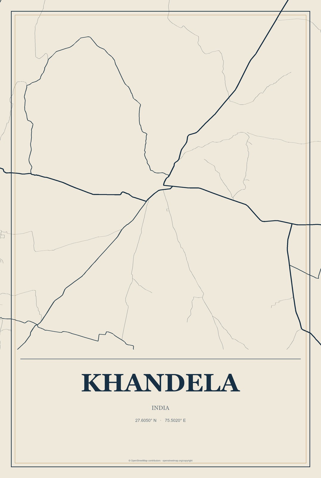 Khandela, India City Map Aluminum Sign in Coastal Cutout style