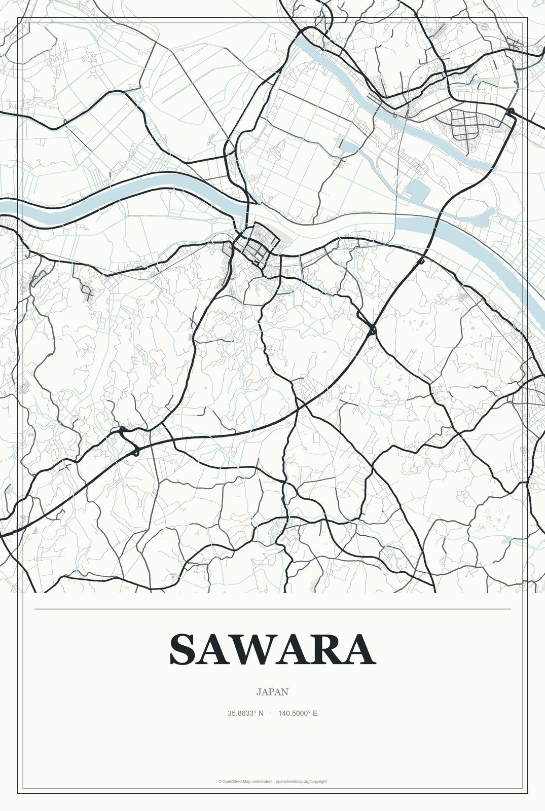 Sawara, Japan City Map Aluminum Sign in Gallery Air style