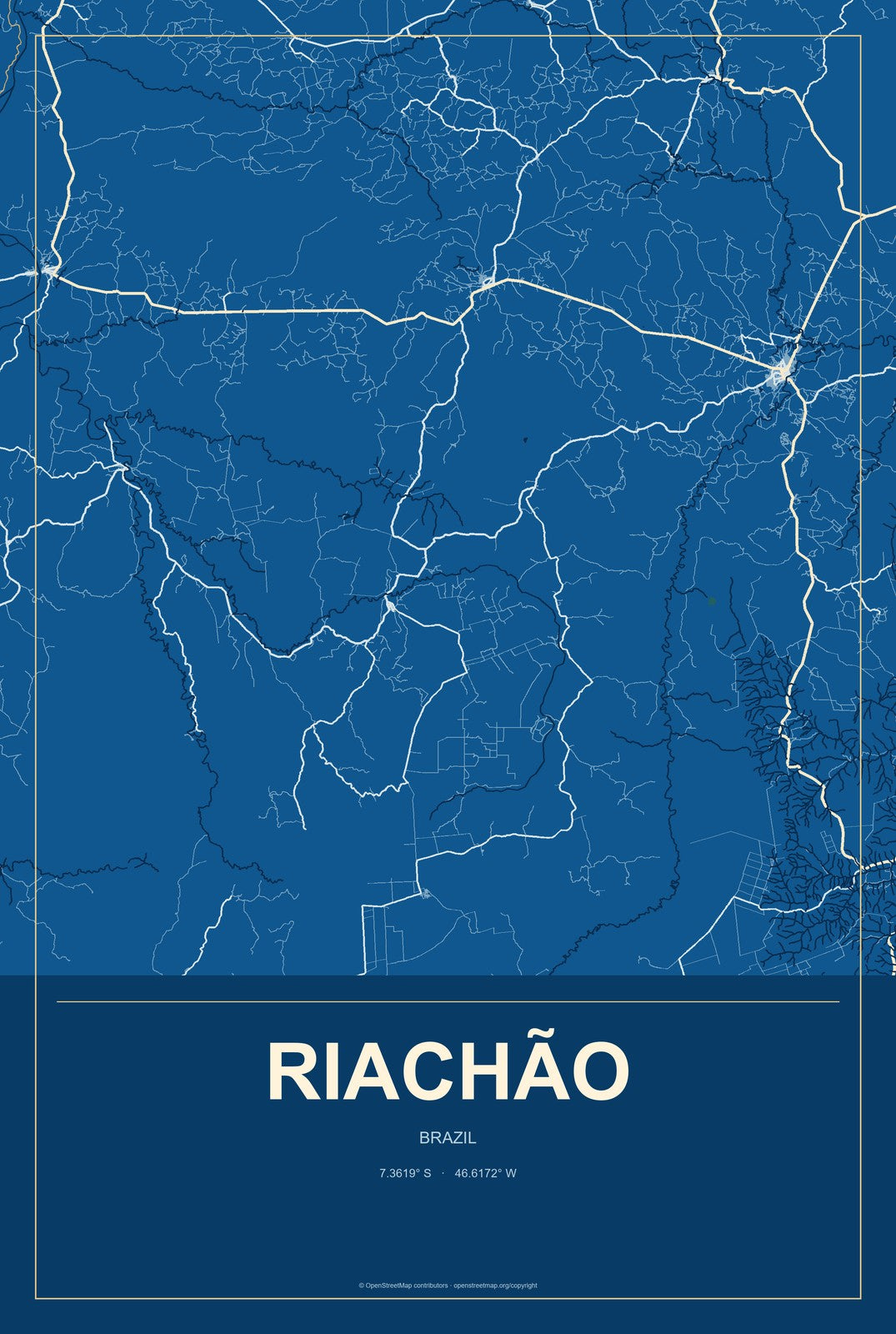 Riachão, Brazil City Map Aluminum Sign in Harbor Cobalt style