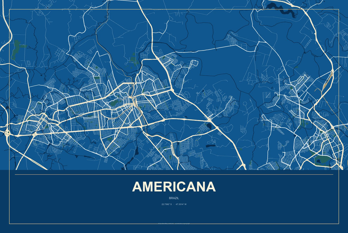 Americana, Brazil City Map Aluminum Sign in Harbor Cobalt style