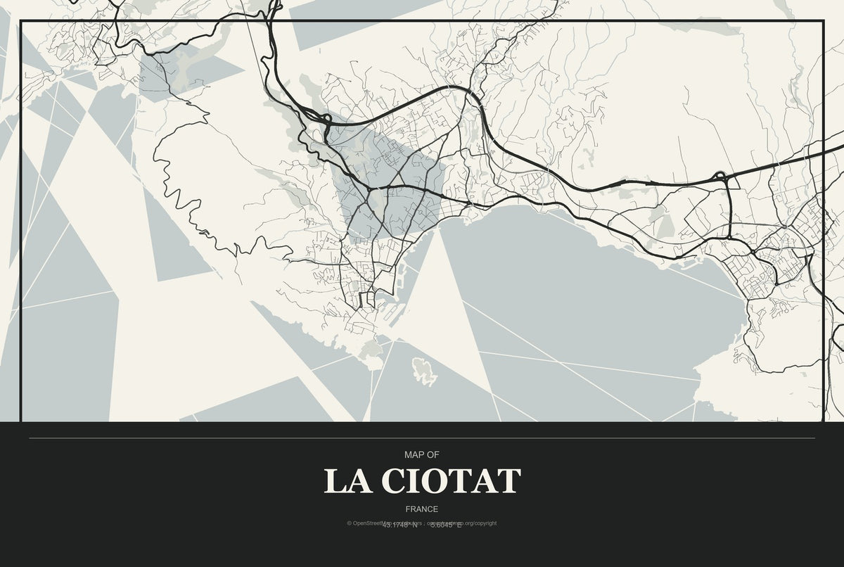 La Ciotat, France City Map Aluminum Sign in Museum Plaque style