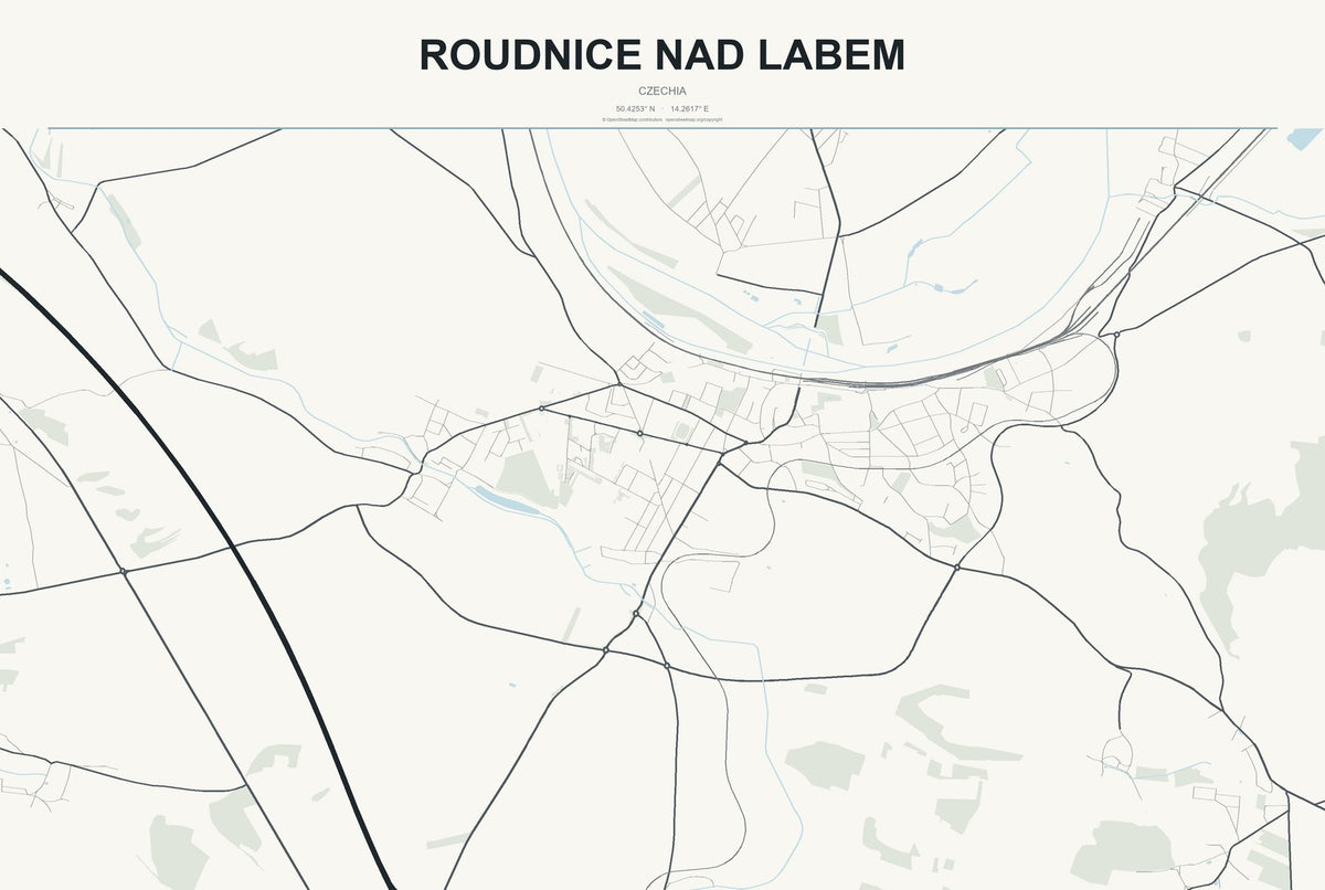 Roudnice nad Labem, Czechia City Map Aluminum Sign in Headline Atlas style