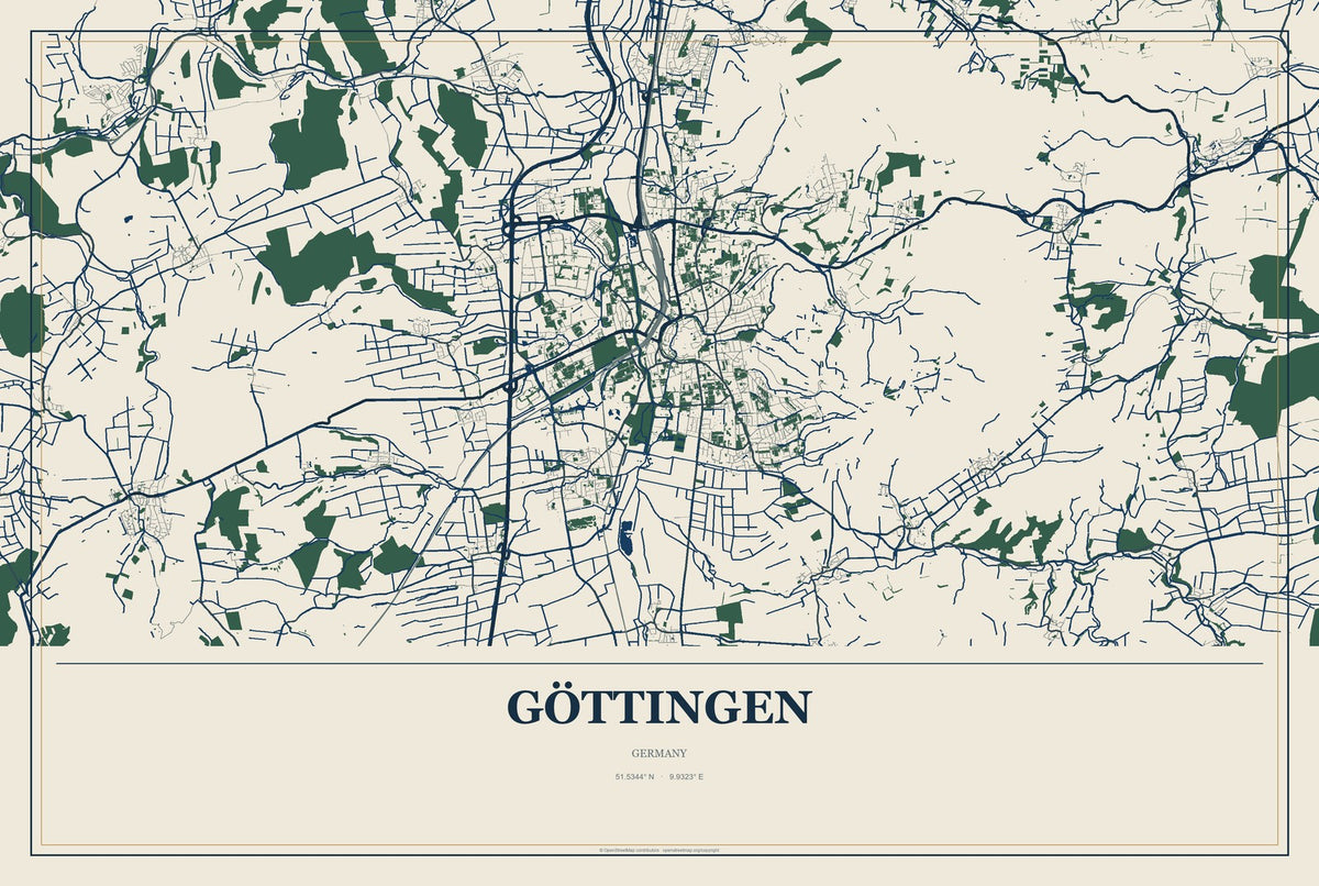 Göttingen, Germany City Map Aluminum Sign in Coastal Cutout style
