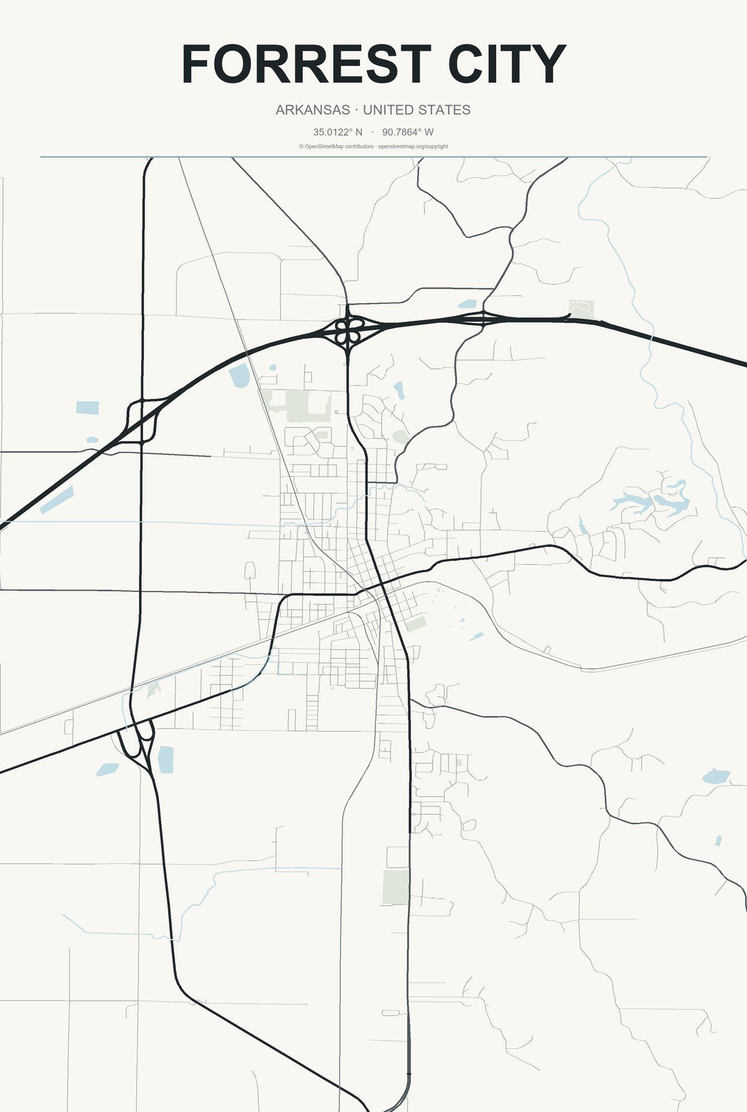 Forrest City, Arkansas City Map Aluminum Sign in Headline Atlas style