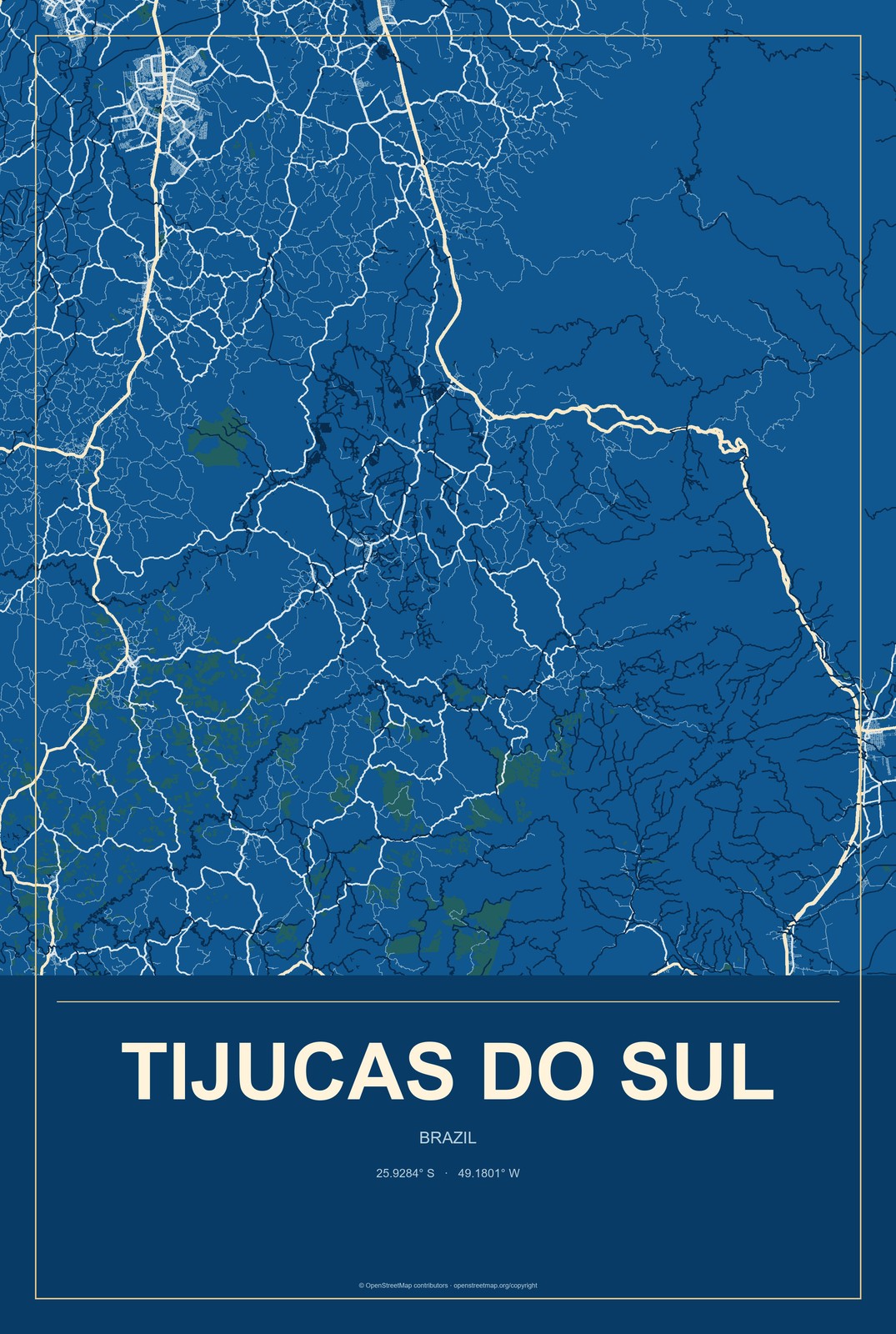 Tijucas do Sul, Brazil City Map Aluminum Sign in Harbor Cobalt style