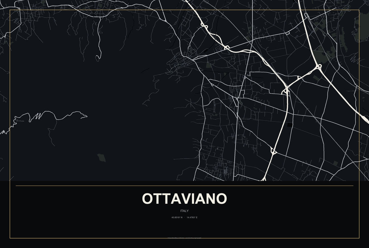 Ottaviano, Italy City Map Aluminum Sign in Metropolitan Noir style