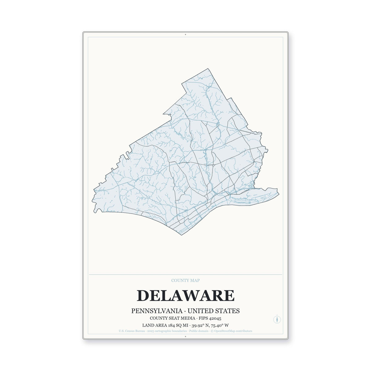 Delaware County, Pennsylvania Map Aluminum Sign in Gallery Air style