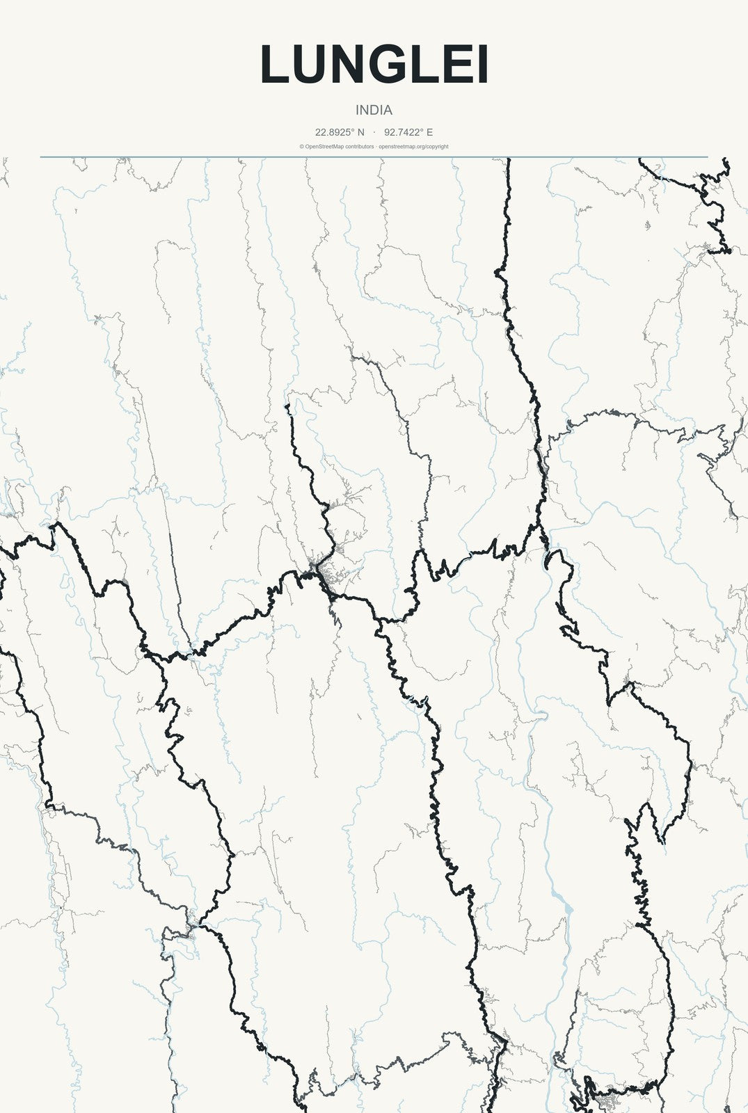 Lunglei, India City Map Aluminum Sign in Headline Atlas style