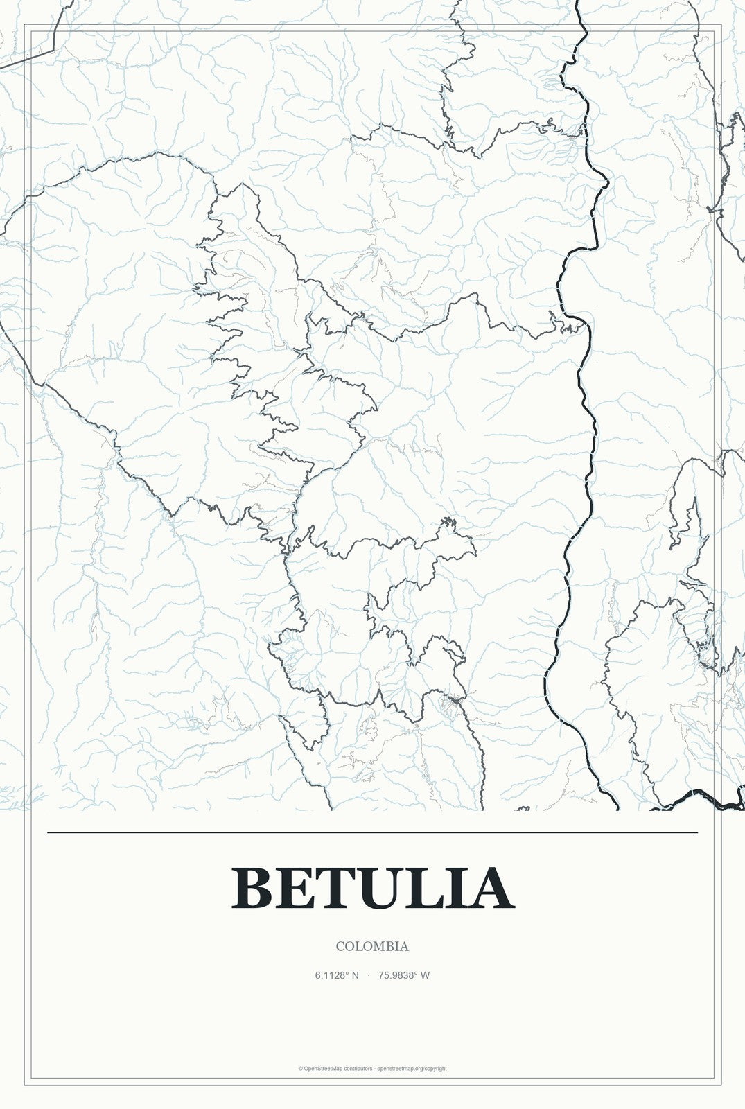 Betulia, Colombia City Map Aluminum Sign in Gallery Air style