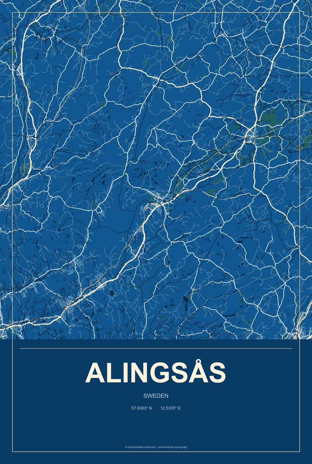 Alingsås, Sweden City Map Aluminum Sign in Harbor Cobalt style