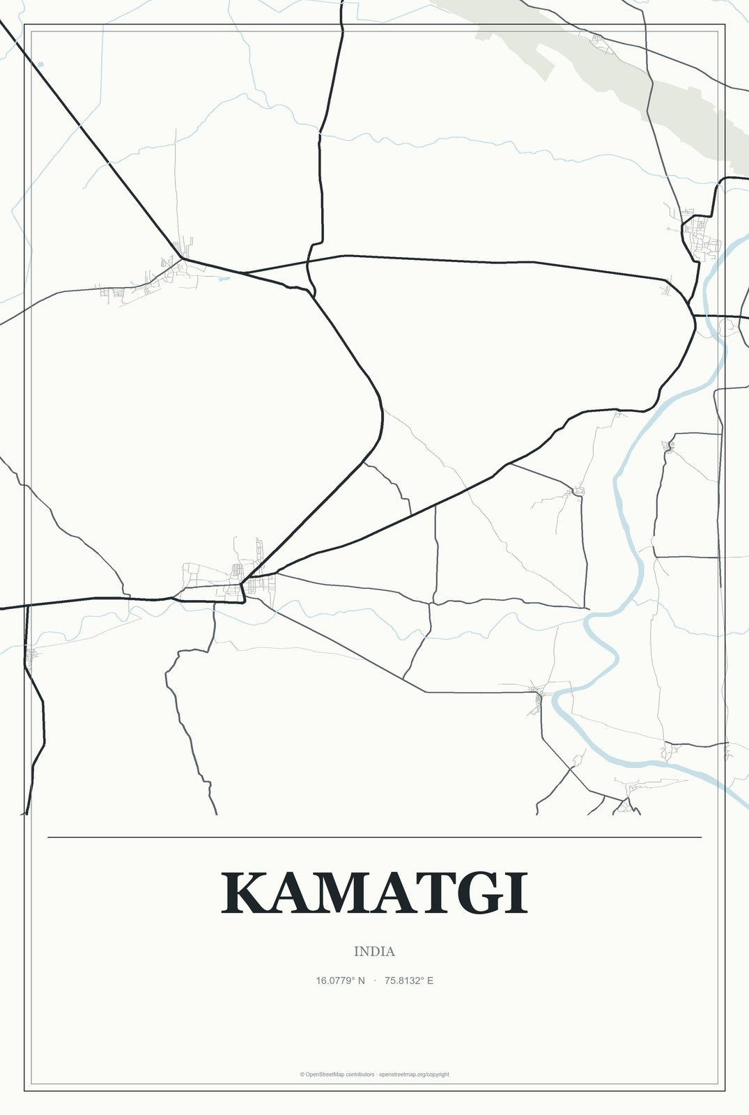 Kamatgi, India City Map Aluminum Sign in Gallery Air style