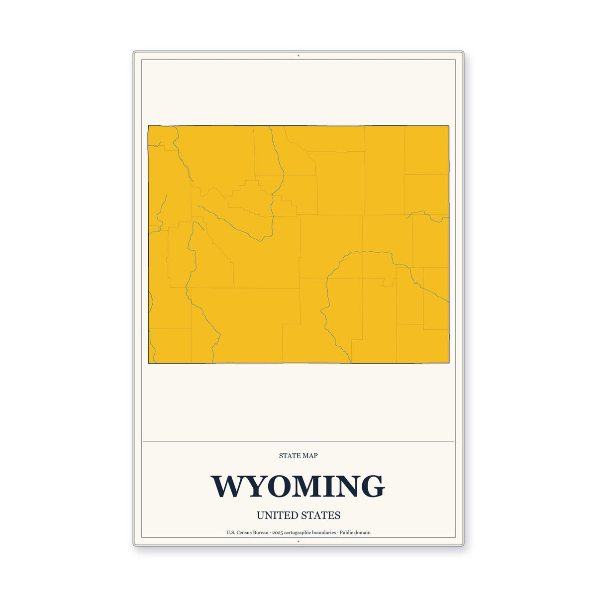 Wyoming state map aluminum sign in Citrine Modern style