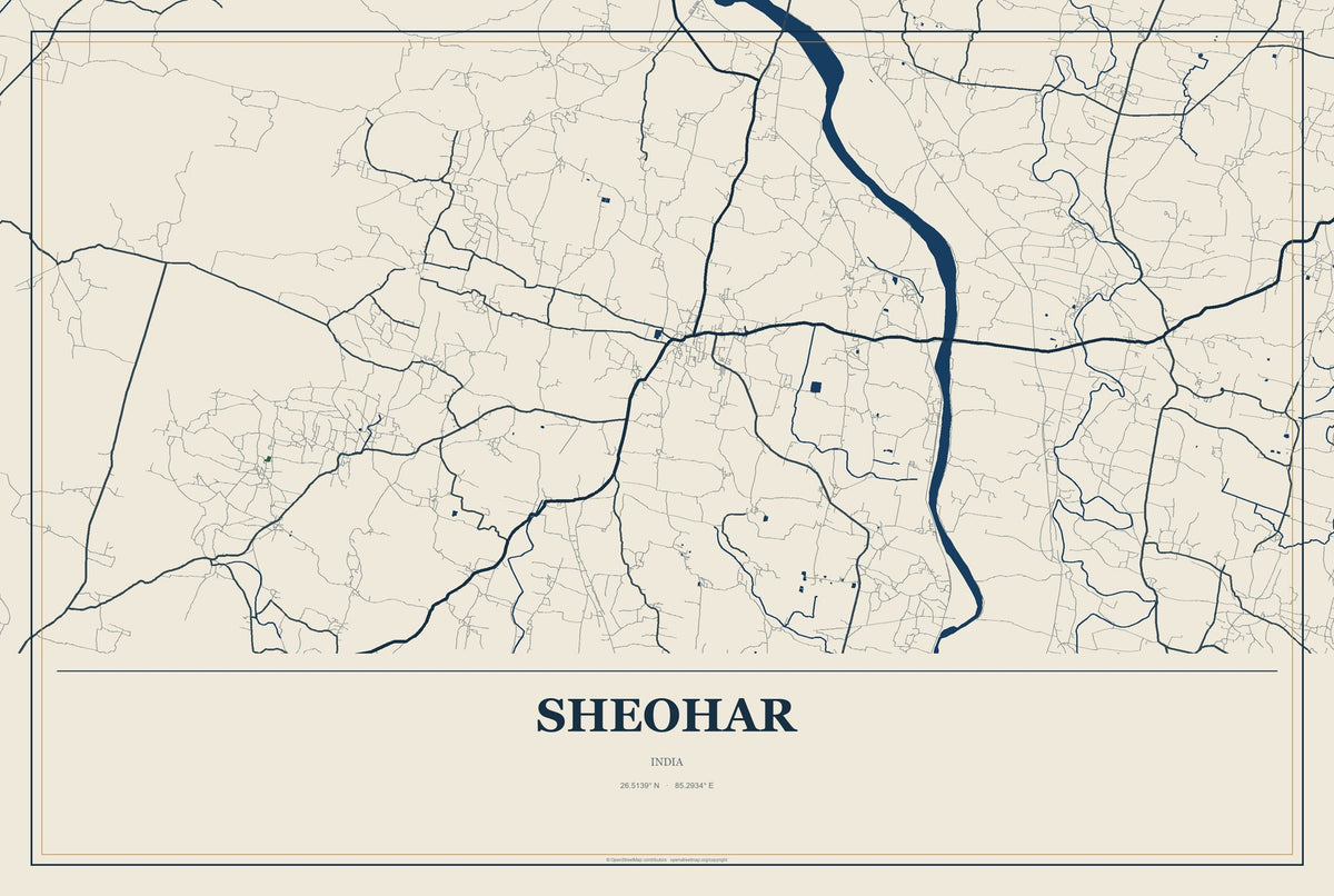 Sheohar, India City Map Aluminum Sign in Coastal Cutout style