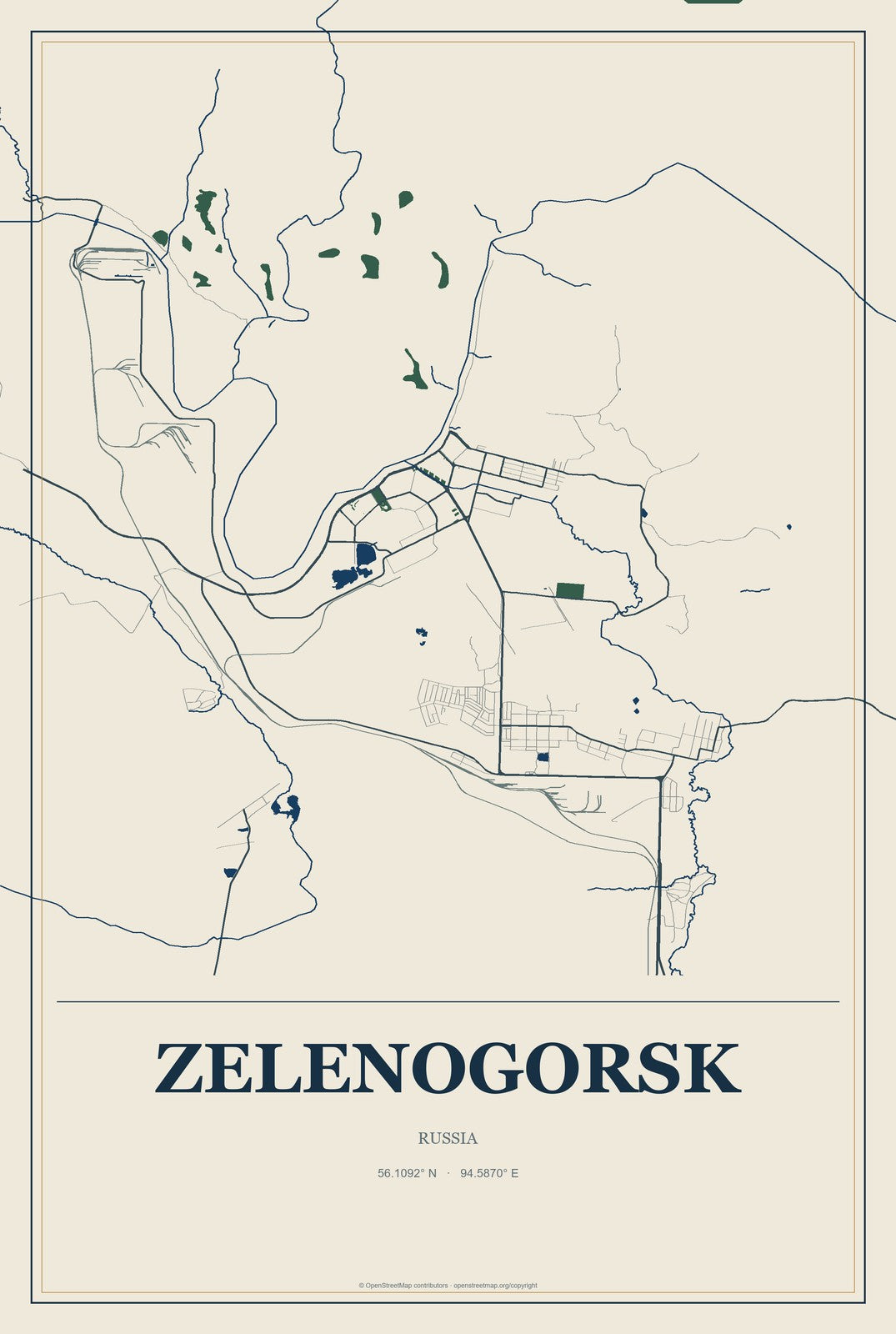 Zelenogorsk, St.-Petersburg, Russia City Map Aluminum Sign in Coastal Cutout style