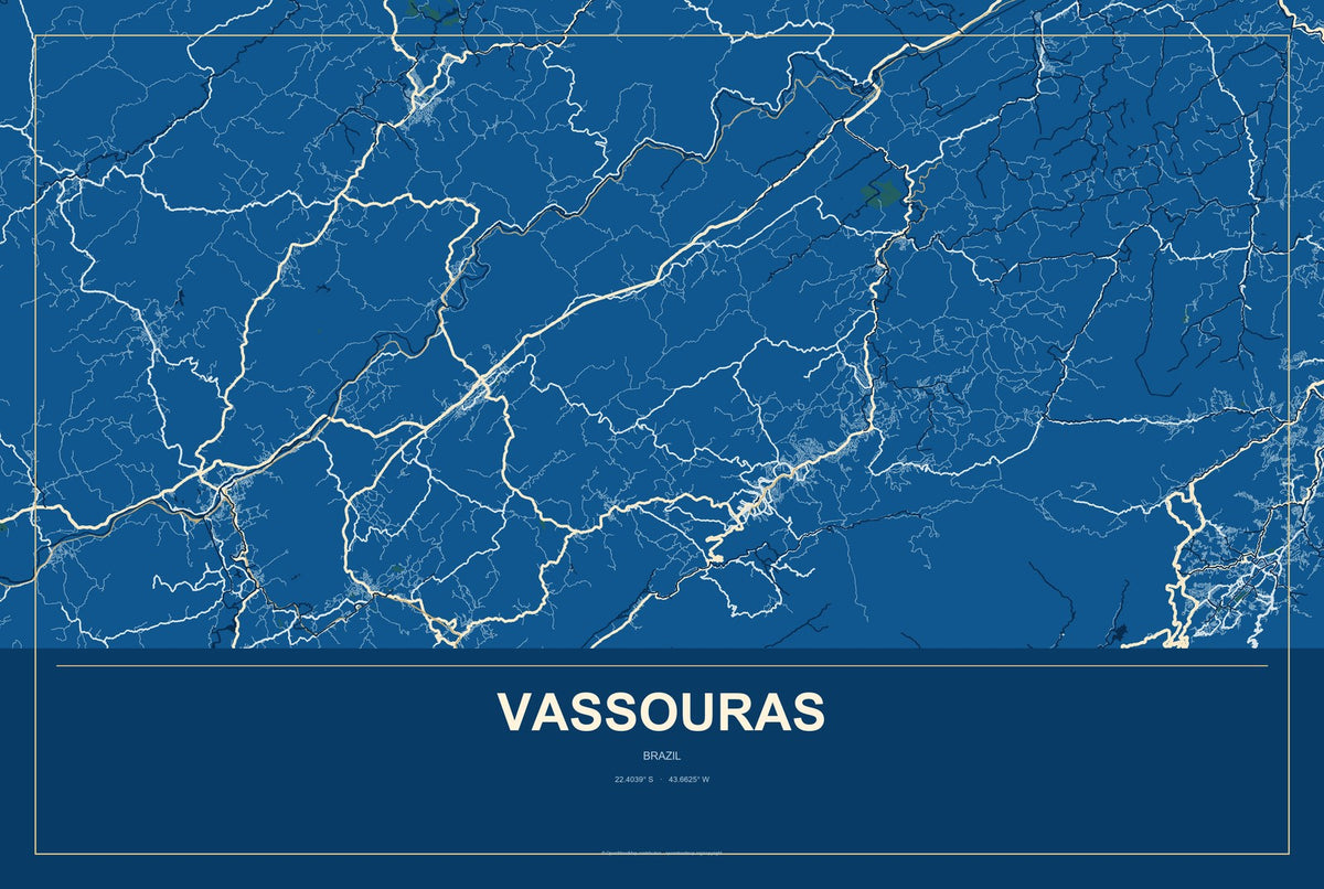 Vassouras, Brazil City Map Aluminum Sign in Harbor Cobalt style