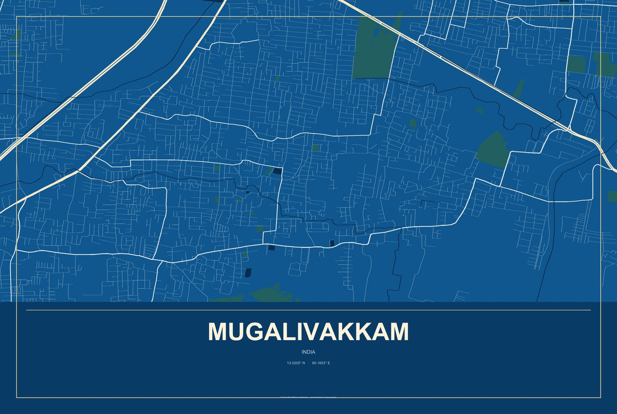Mugalivakkam, India City Map Aluminum Sign in Harbor Cobalt style