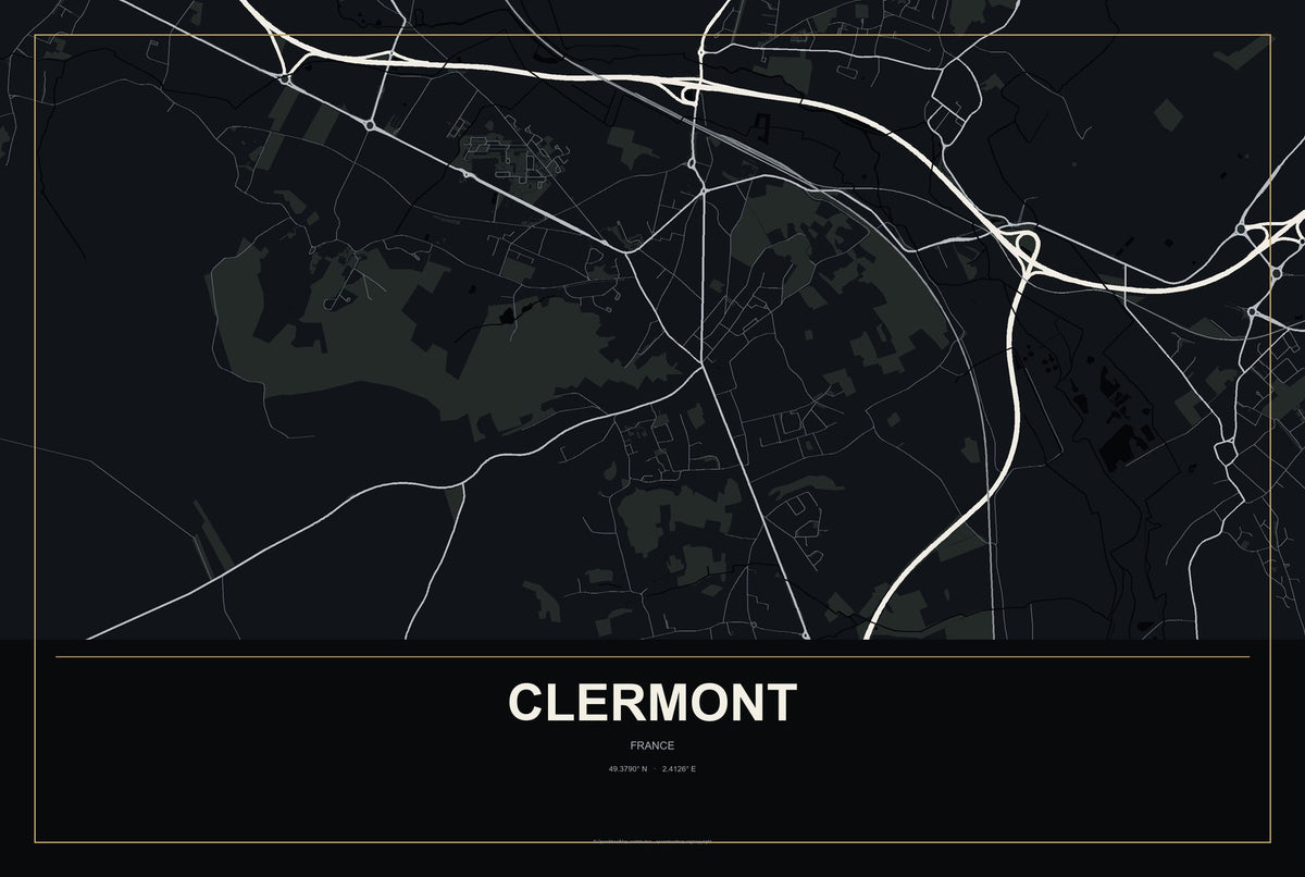 Clermont, France City Map Aluminum Sign in Metropolitan Noir style