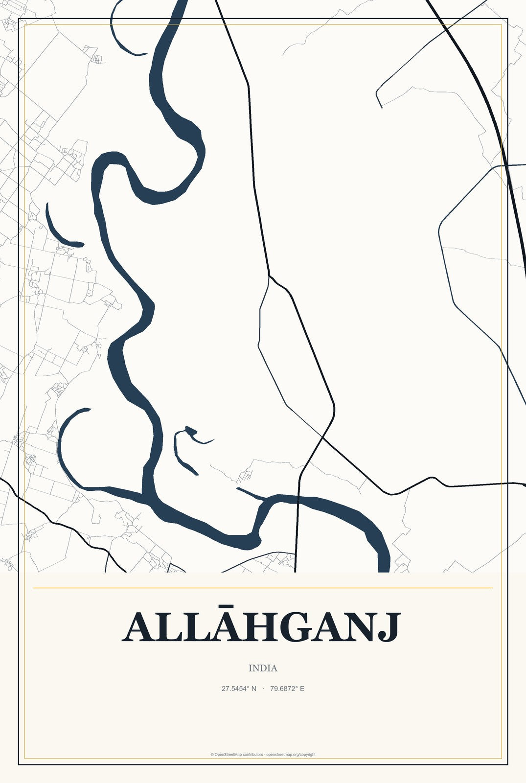 Allāhganj, India City Map Aluminum Sign in Citrine Modern style