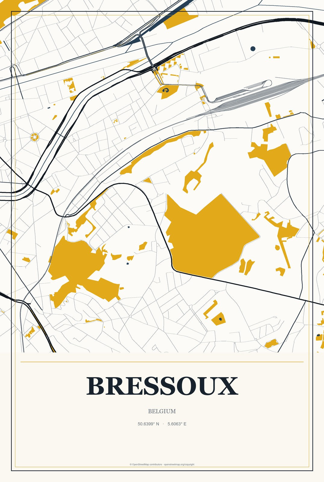Bressoux, Belgium City Map Aluminum Sign in Citrine Modern style