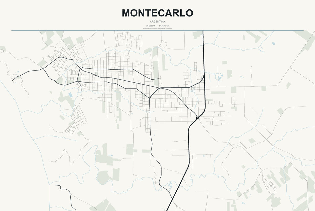 Montecarlo, Argentina City Map Aluminum Sign in Headline Atlas style