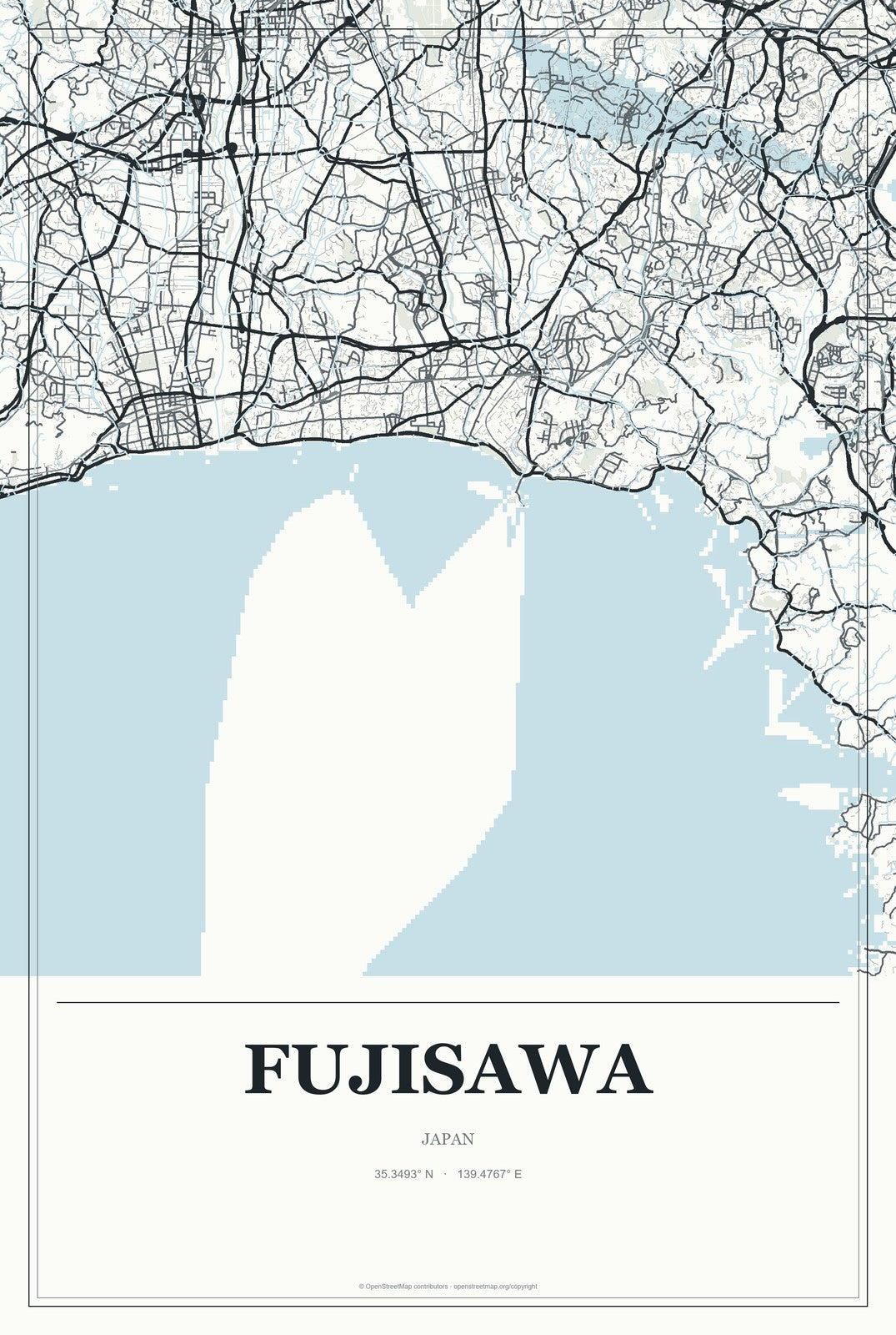 Fujisawa, Japan City Map Aluminum Sign in Gallery Air style