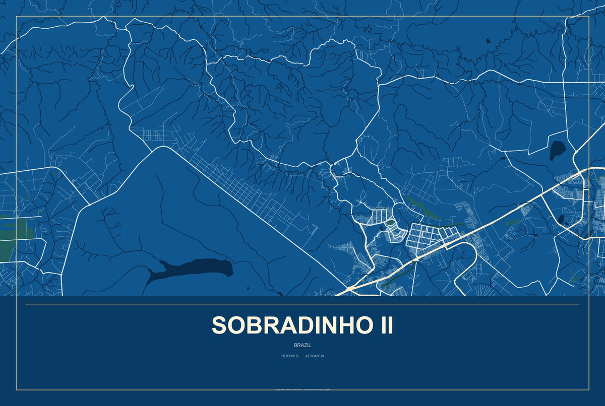 Sobradinho II, Brazil City Map Aluminum Sign in Harbor Cobalt style
