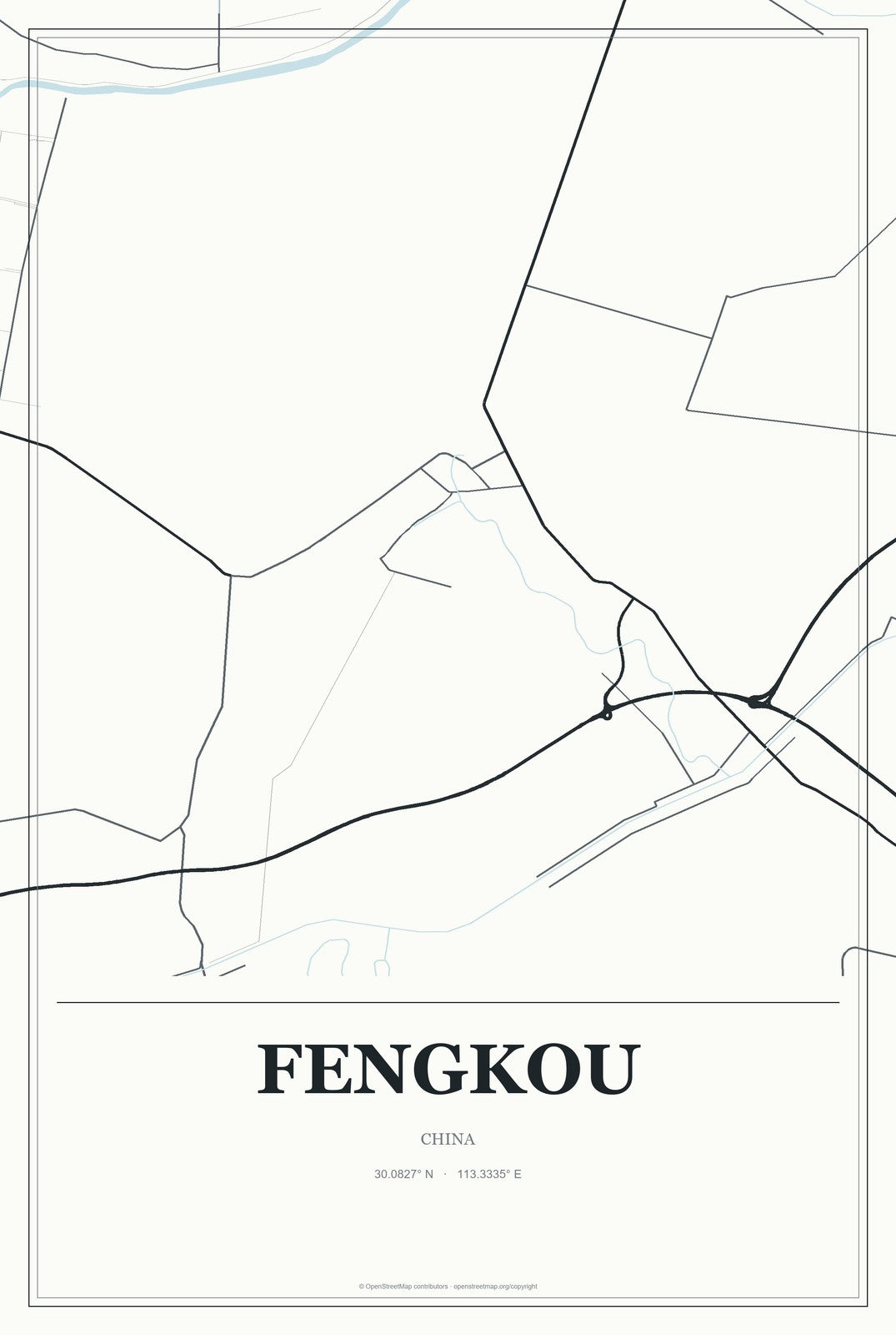 Fengkou, China City Map Aluminum Sign in Gallery Air style