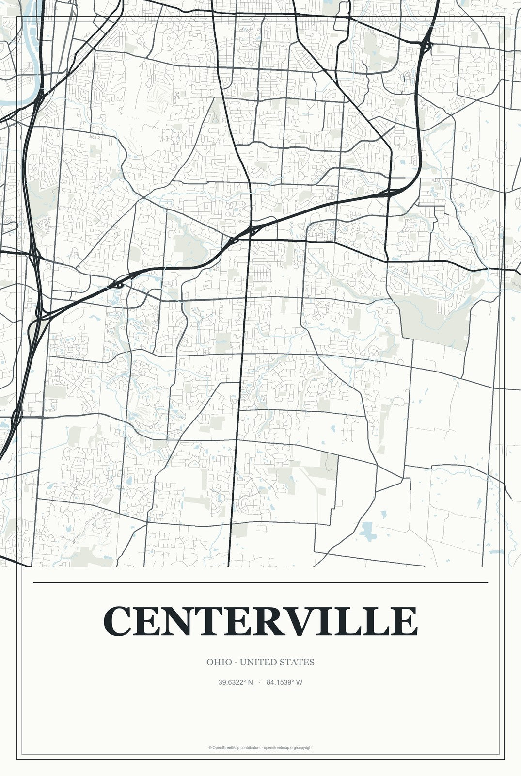 Centerville, Ohio City Map Aluminum Sign in Gallery Air style