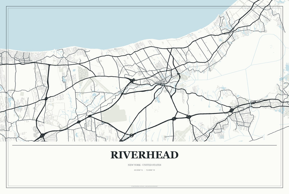 Riverhead, New York City Map Aluminum Sign in Gallery Air style