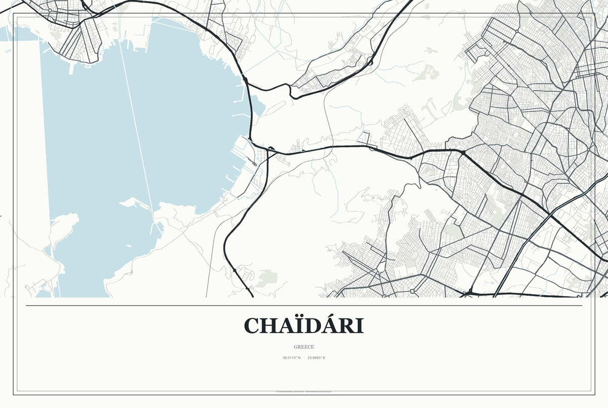 Chaïdári, Greece City Map Aluminum Sign in Gallery Air style
