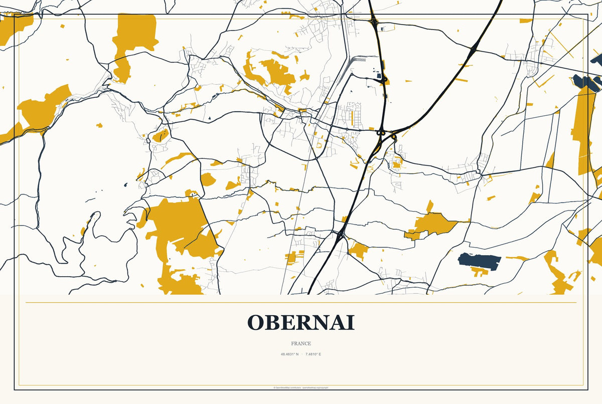 Obernai, France City Map Aluminum Sign in Citrine Modern style