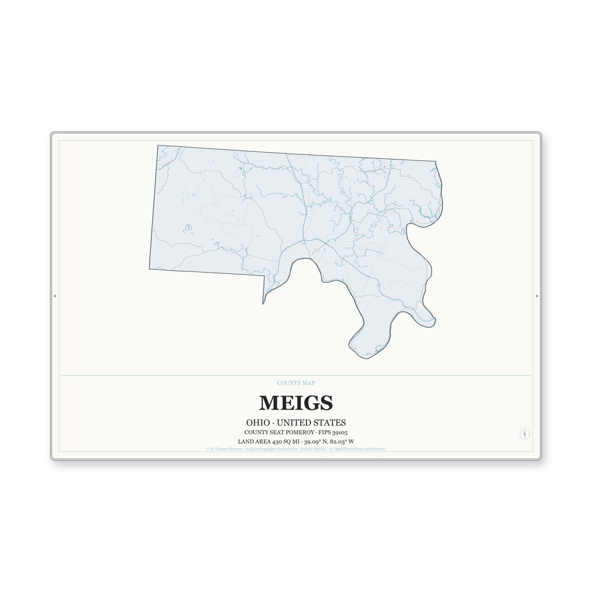 Meigs County, Ohio Map Aluminum Sign in Gallery Air style