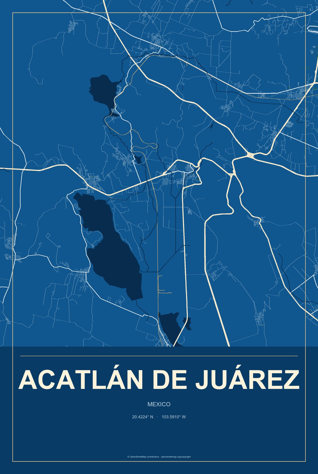 Acatlán de Juárez, Mexico City Map Aluminum Sign in Harbor Cobalt style
