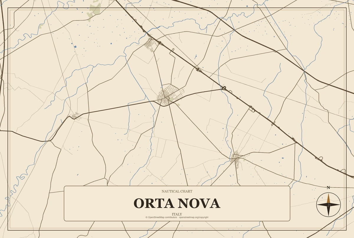 Orta Nova, Italy City Map Aluminum Sign in Heritage Nautical style