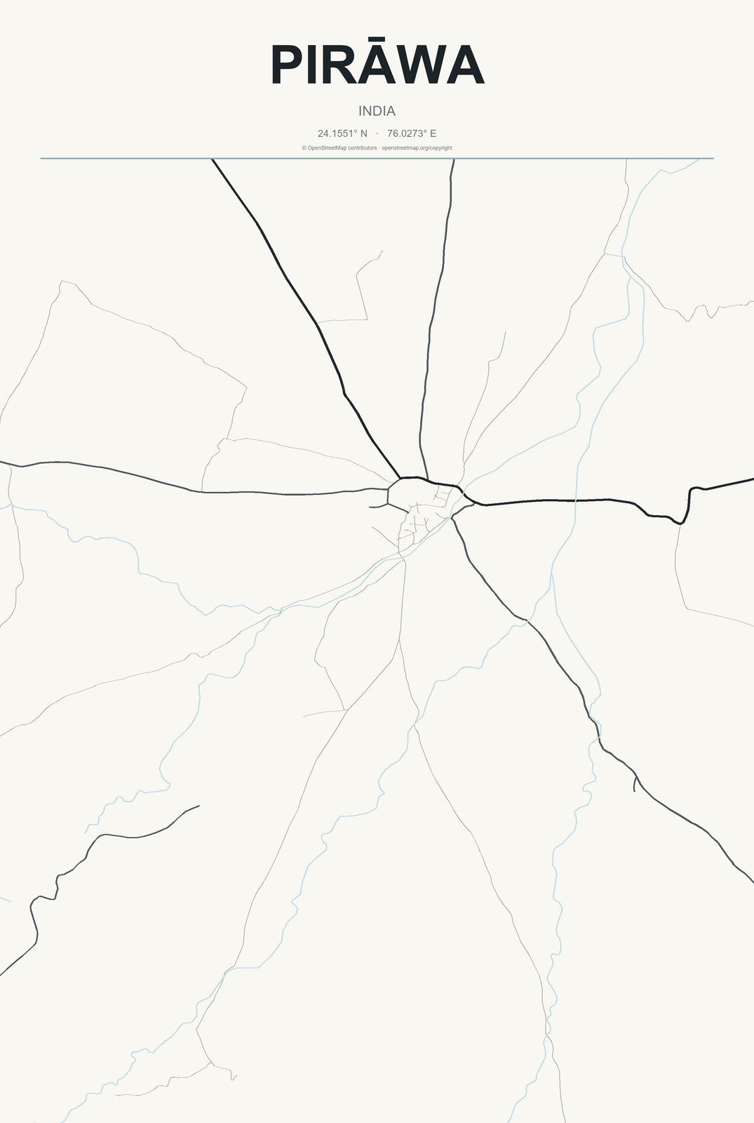 Pirāwa, India City Map Aluminum Sign in Headline Atlas style